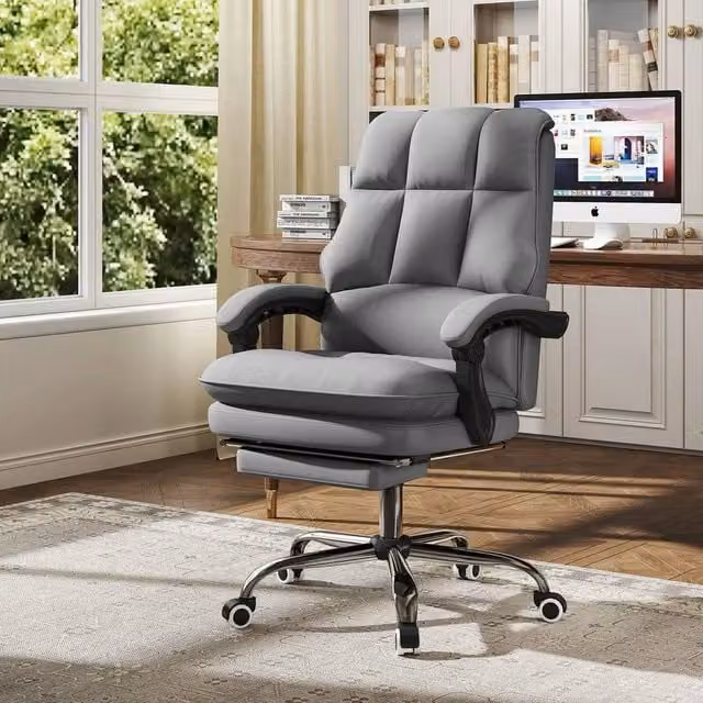 KORVIXA Ergonomic Swivel Office Chair in Grey with Headrest and Armrests – 1