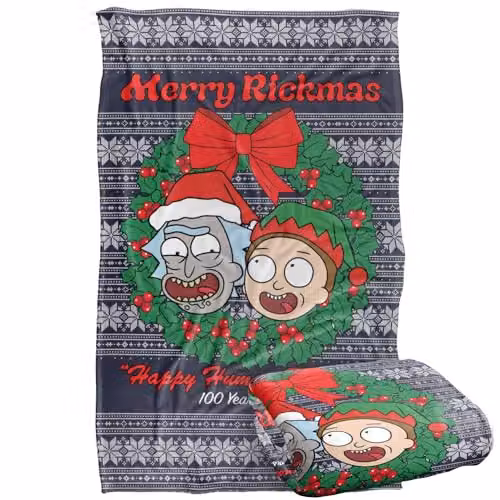 LOGOVISION Rick and Morty Merry Rickmas Ugly Christmas Sweater Super Soft Fleece Throw Blanket, Multicolour, W/D/H: 91 x 147 cm – 1