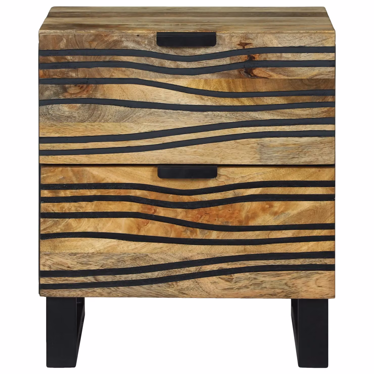 Berkfield Home Bedside Cabinet in Beige, Solid Mango Wood and Engineered Wood, W/D/H: 40 x 33.5 x 46 cm – 3