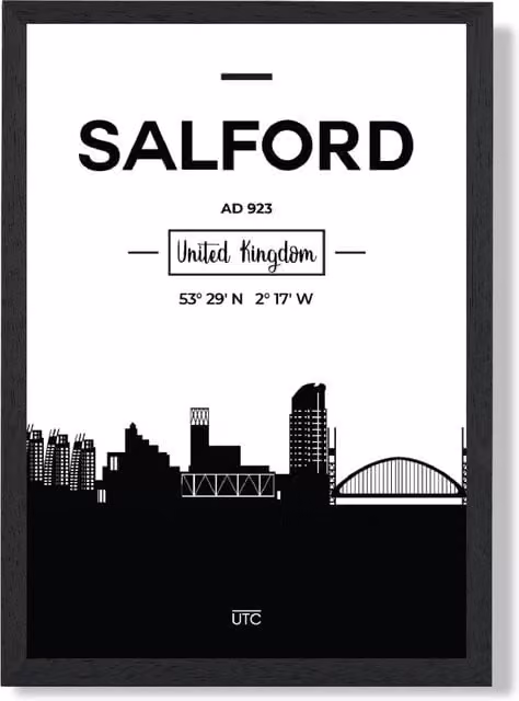 ARTZE Salford Black and White City Skyline Framed Print, A2 – 1