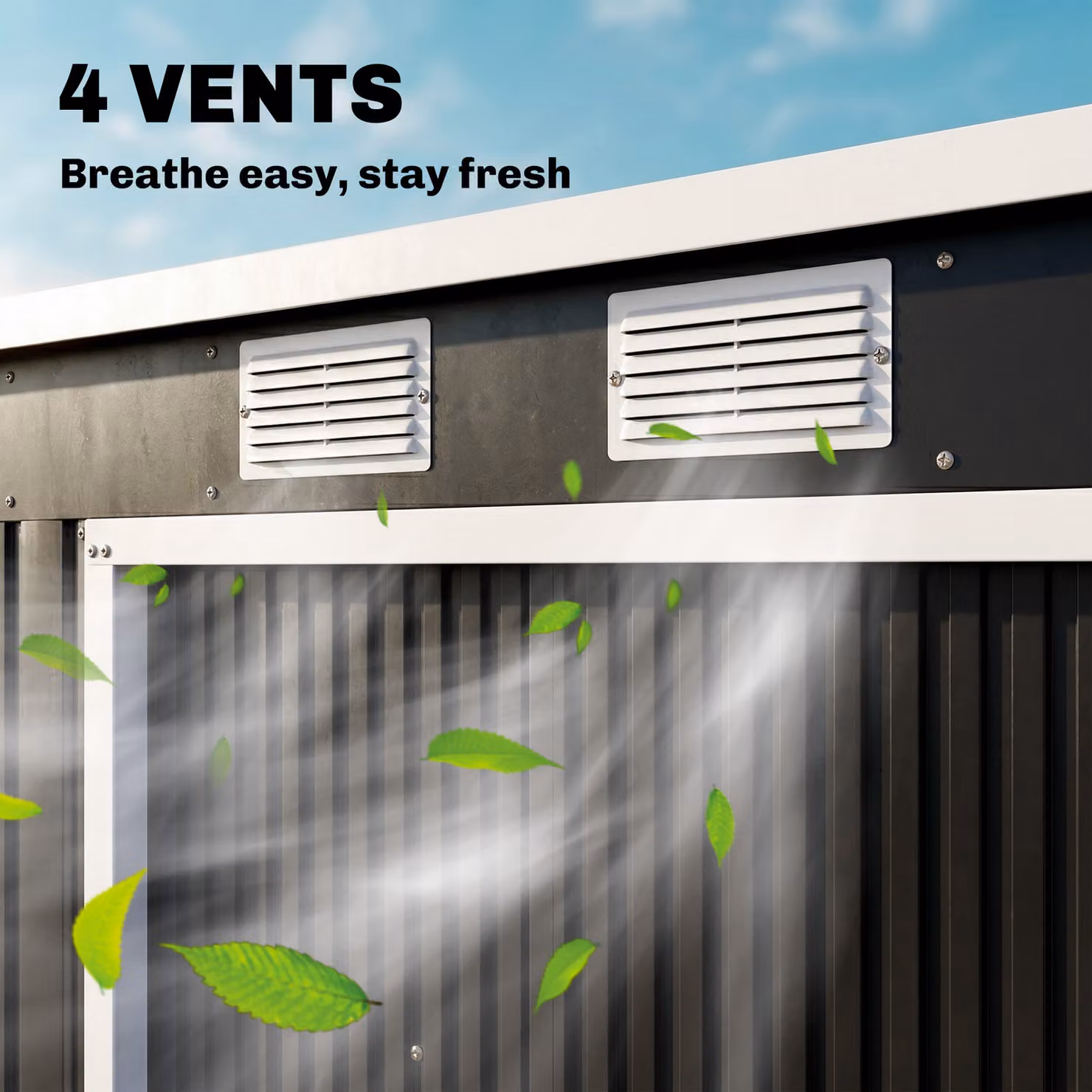 Outsunny Steel Garden Shed with Foundation Kit, Lockable Double Doors and Pent Roof, Dark Grey, W/D/H: 130 x 213 x 173 cm – 7