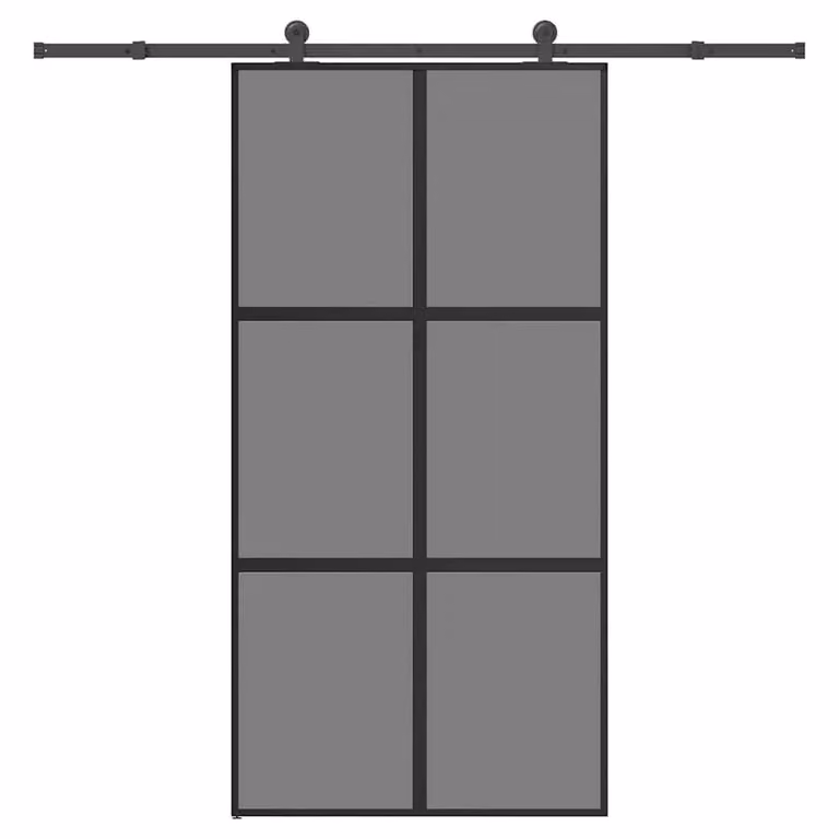 Berkfield Home Sliding Door with Hardware Set, Black Aluminium and Transparent Tempered Glass, W: 102.5 cm, H: 205 cm