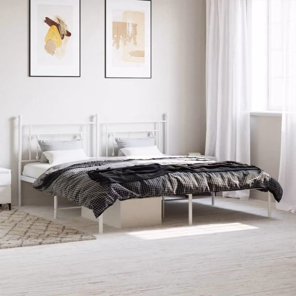 Berkfield Home Metal Bed Frame with Headboard in White W/D/H: 187 x 97 x 219 cm – 2