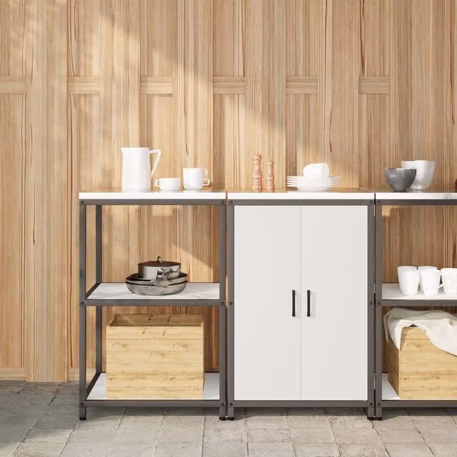Berkfield Home 2-Piece Modern Kitchen Storage Set in White Matt Cold-Rolled Steel with Hinged Doors and Internal Shelves – 1
