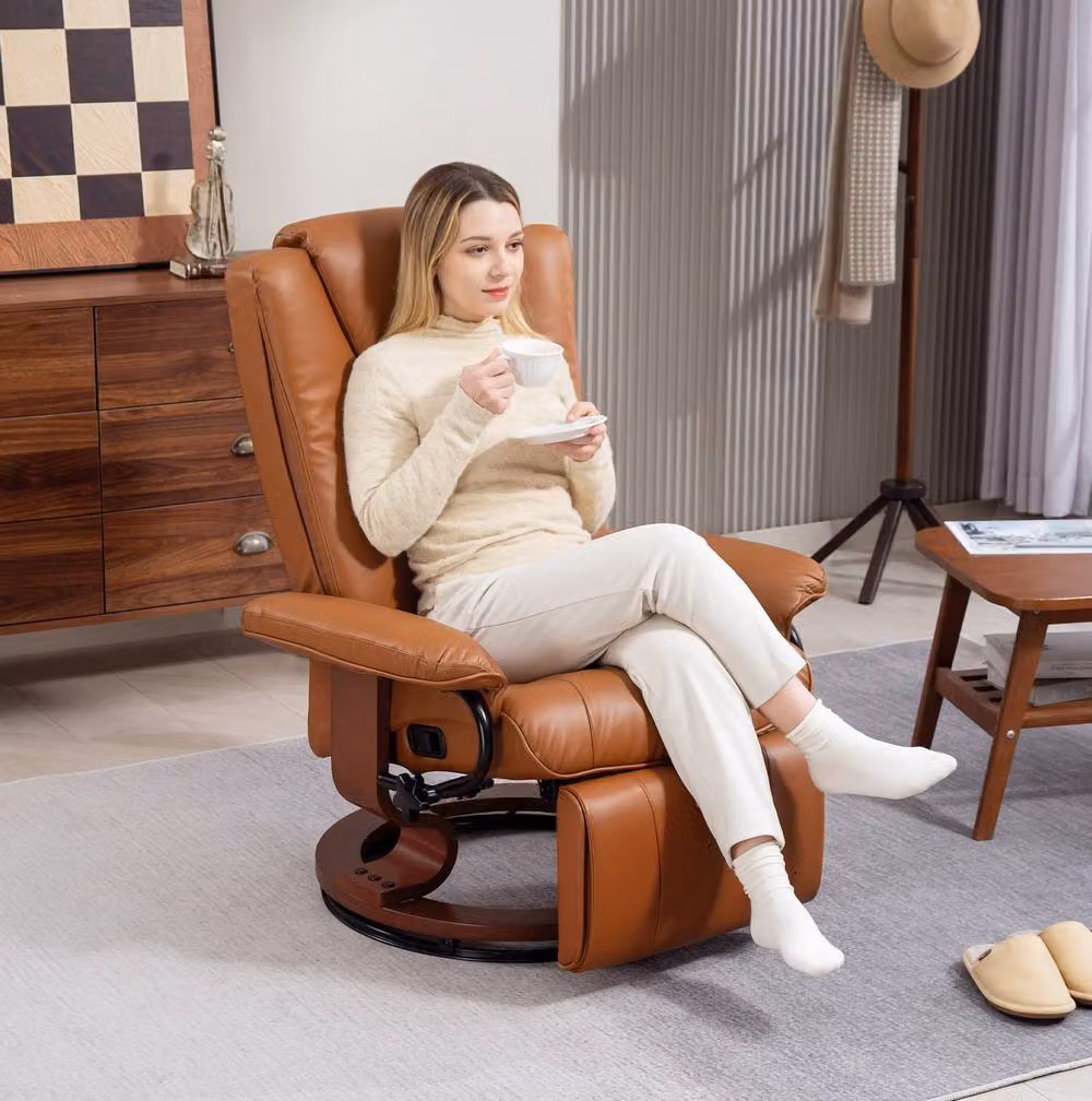 STILVORA Brown Faux Leather Manual Recliner Chair with 360 Degree Swivel and Metal Frame – 2