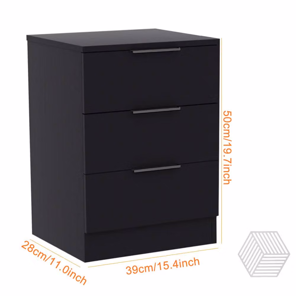 Ventryn Black Bedside Table Chest of Drawers – 2