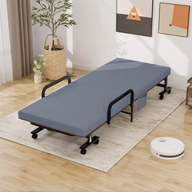 COSTWAY Folding Guest Bed with Foam Mattress, Grey, W/D/H: 90 x 190 cm