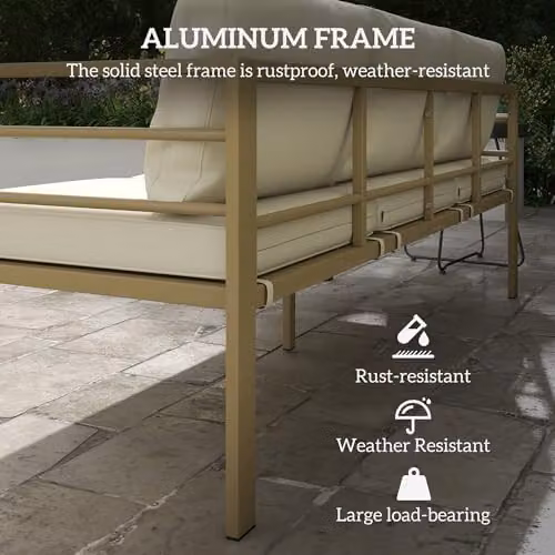 Outsunny 3-Seater Upholstered Garden Sofa with Powder Coated Aluminium Frame, White, W/D/H: 185 x 66 x 64 cm – 3