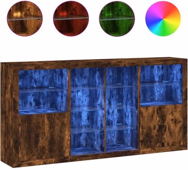 Berkfield Home Modern Smoked Oak Sideboard with Integrated LED Lights in Brown, W: 202 cm, D: 37 cm, H: 100 cm