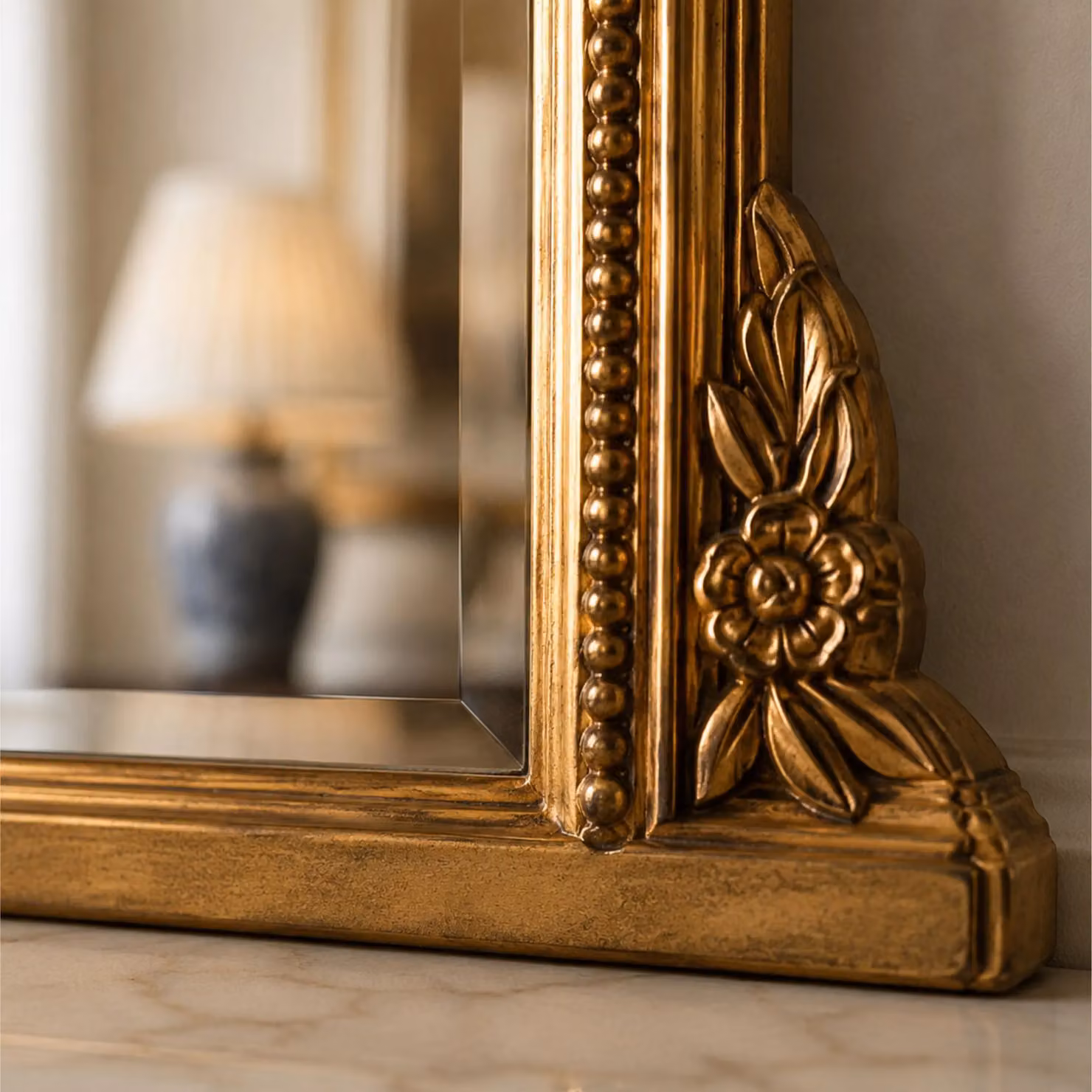 Yearn Mirrors Beaded Overmantle Mirror in Gold, W: 101 cm, H: 66 cm – 3