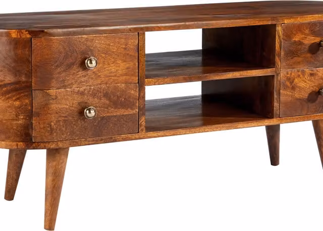 Elm Home And Garden Mid-Century Lacquered Mango Wood TV Unit in Brown