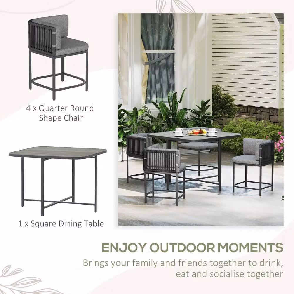 OUTSUNNY 4 Seater Rattan Dining Set with Cushions in Charcoal Grey – 3