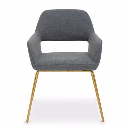 Premier Housewares Set of 4 Modern Grey Fabric Dining Chairs with Gold Cantilever Base and Armrests W56 x D59 x H79 cm – 1
