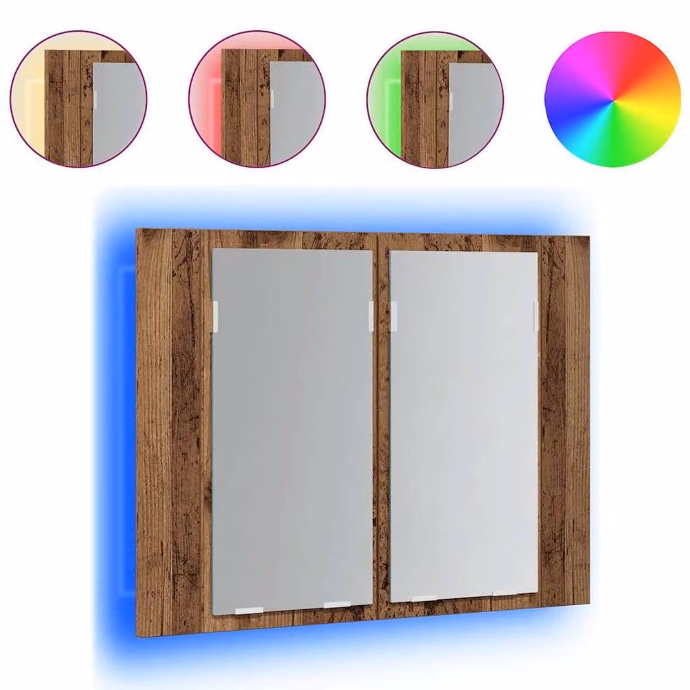 Berkfield Home LED Mirror Cabinet in Old Wood Brown, W/D/H: 60 x 12 x 45 cm – 2