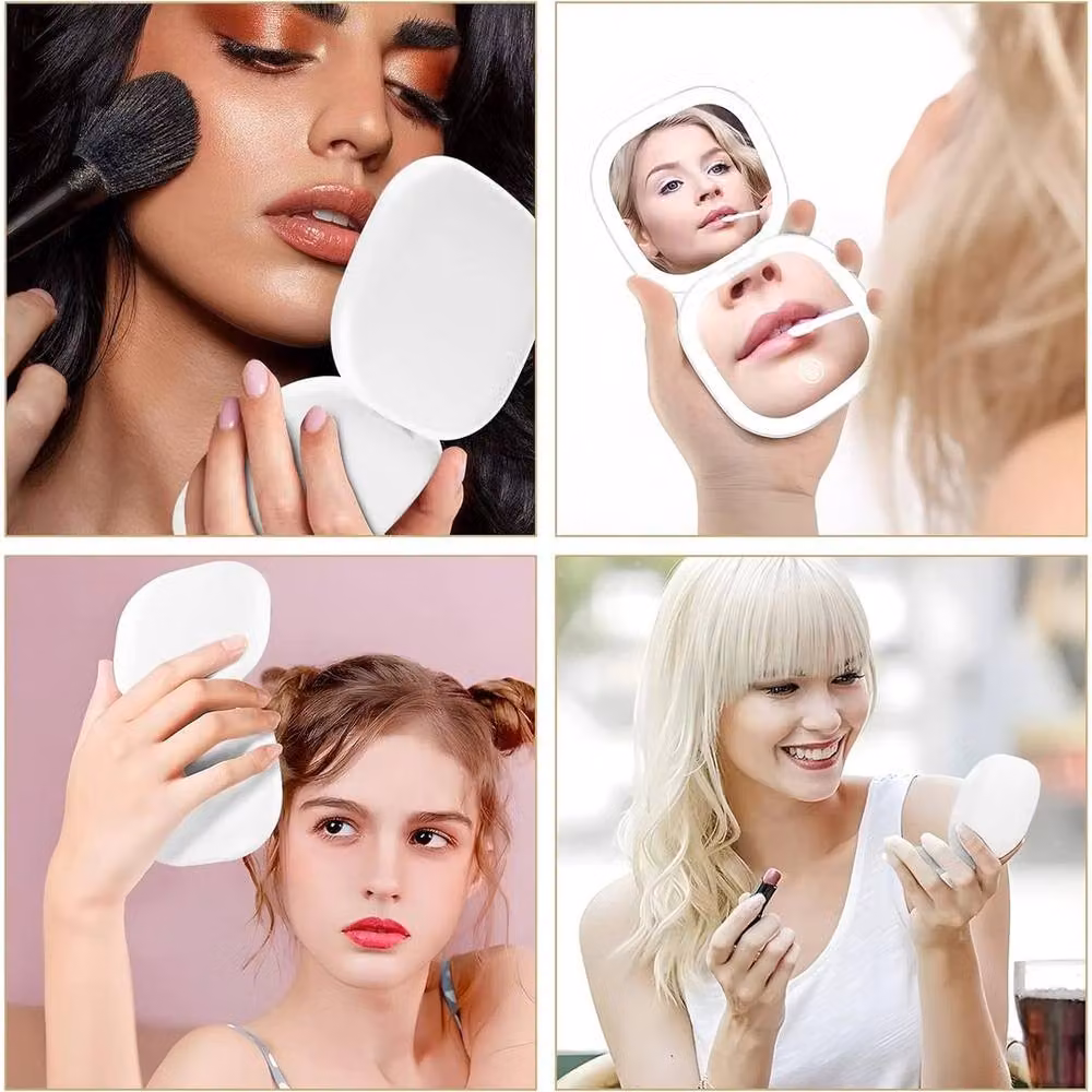 SPETLEK Travel Magnifying Mirror with LED Light, 2-Sided Illuminated Tabletop Makeup Mirror in White, W/H: 100 x 15 cm – 3