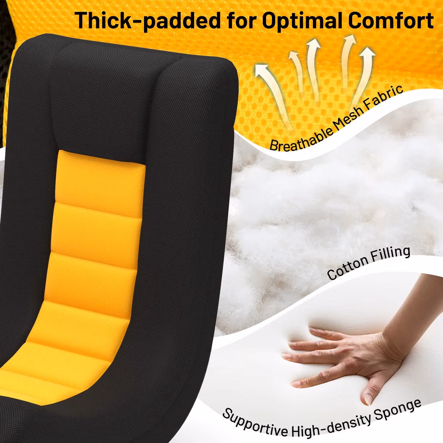 Gymax 360 Degree Swivel Gaming Chair with 4-Position Adjustable Folding Floor Sofa in Yellow – 7