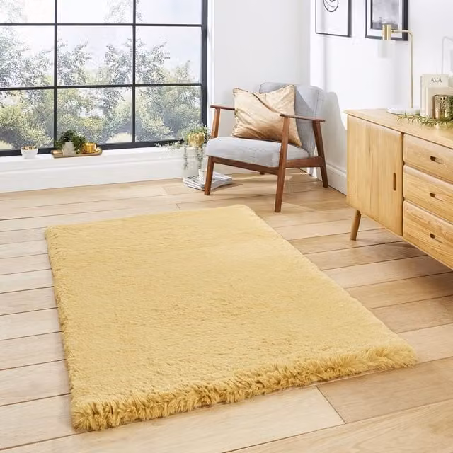 Terrys Super Teddy Plain Shaggy Rectangular Rug in Yellow Gold Polyester