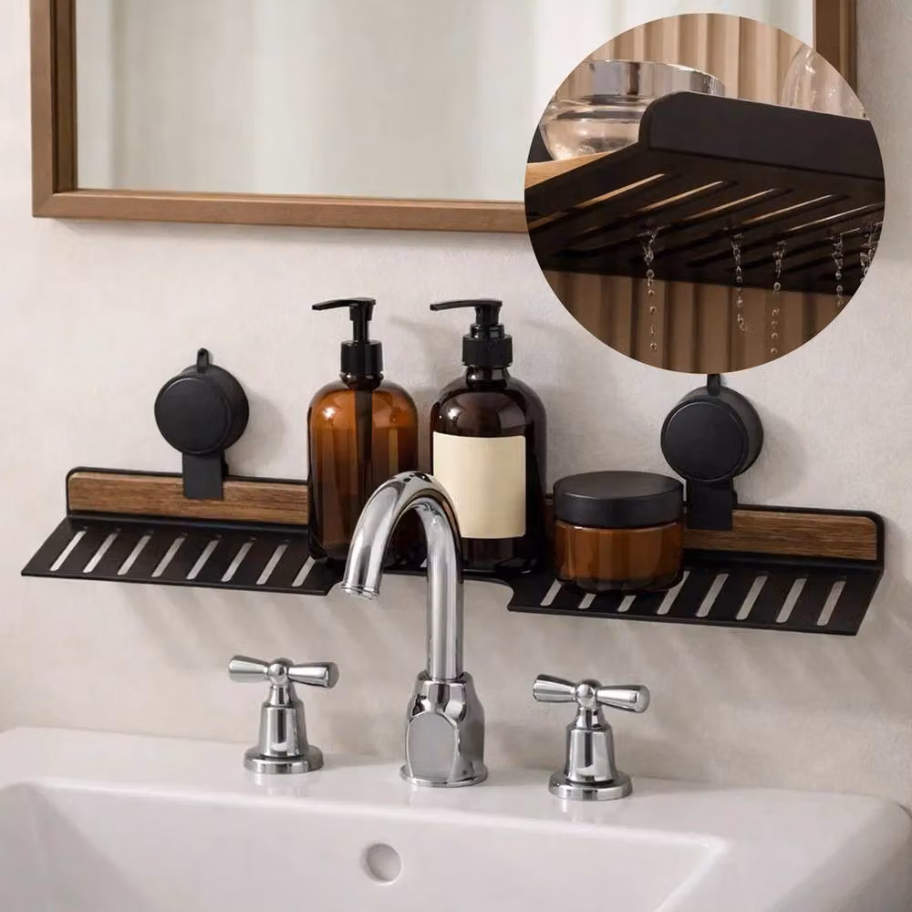 FLAVORA Black Wall-Mounted Hanging Bathroom Storage Shelf, W: 180 cm, H: 180 cm, D: 180 cm – 3