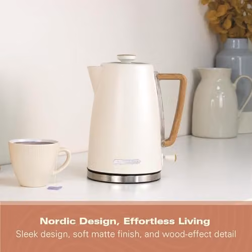Hamilton Beach Scandi Electric Kettle, 1.7 l, Matte Cream with Wood Effect, Beige – 3