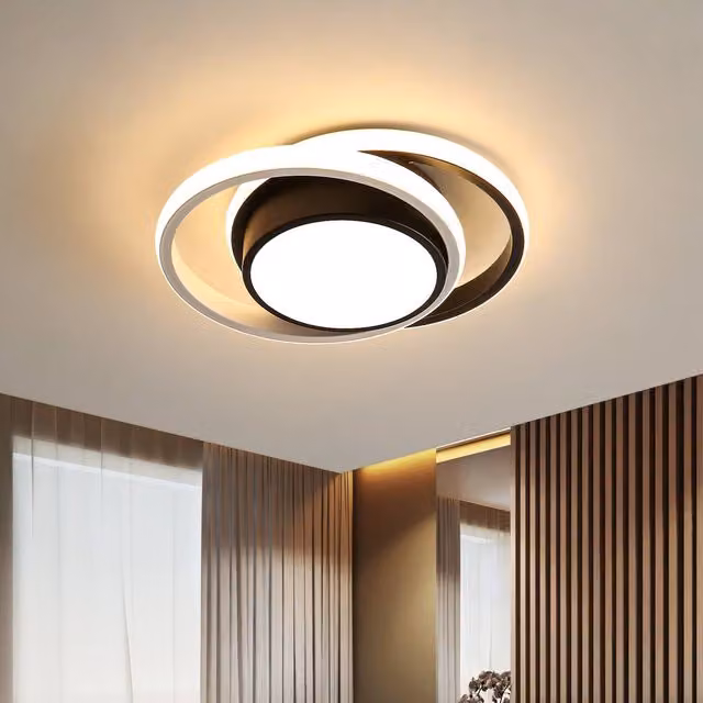 Goeco Modern Round LED Ceiling Light in Black, 3000 K Warm White