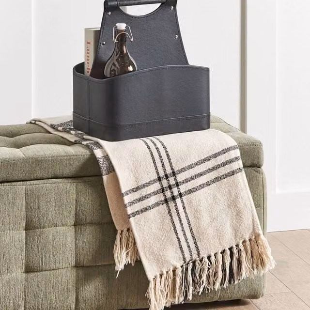Wyld and Coco Graphite Grey Faux Leather Two Compartment Storage Basket with Handles W/D/H: 33.0 x 23.0 x 32.0 cm