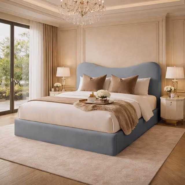 Desire Deco Plush Velvet Chelsea Upholstered Bed Frame in Grey, W/D/H: 200 x 200 cm