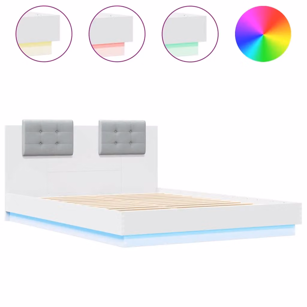 Berkfield Home King Size Bed Frame in White with LED Under-Bed Lighting and USB Charging Port, W: 150 cm, D: 200 cm – 2
