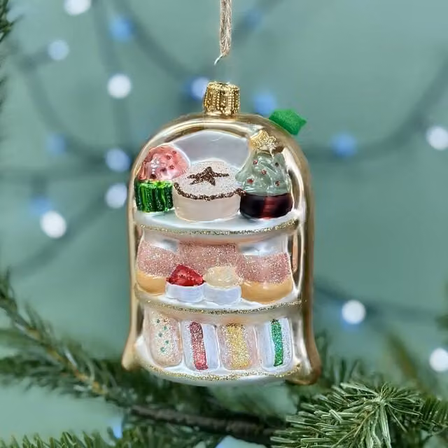 The Alphabet Gift Shop Festive Afternoon Tea Shaped Glass Bauble in Multicolour
