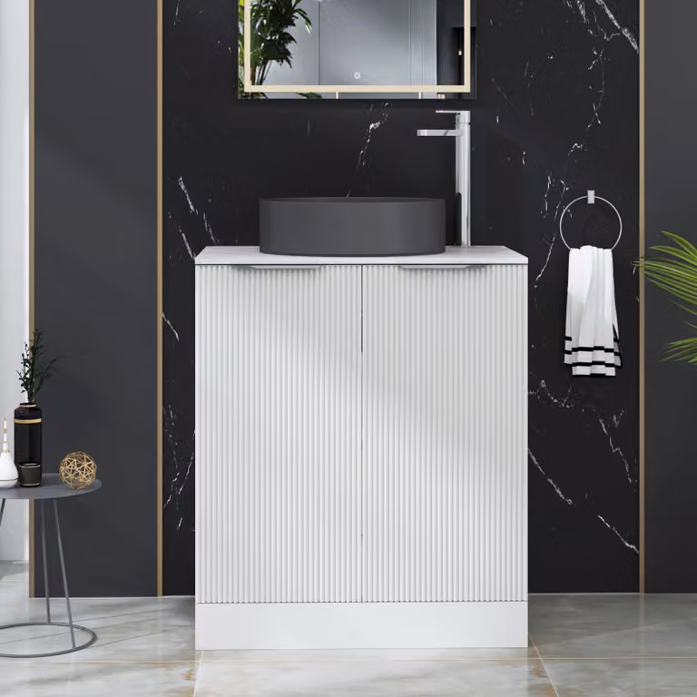 Royal Bathrooms Evora Matt White Fluted Floor Standing 2 Door Vanity Unit with Art Deco Round Basin