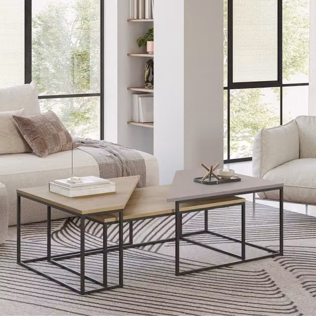 Decortie 3-Piece Nesting Coffee Table Set in Grey and Bronze Oak Finish