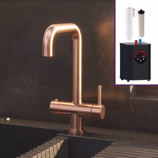 Nes Home 3 in 1 Single Lever Boiler Complete Kitchen Mixer Tap Set in Copper