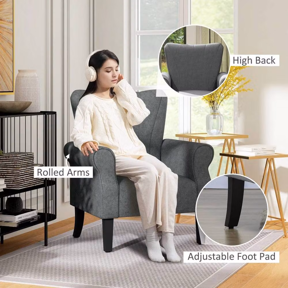 PAWNORA Modern Upholstered Accent Armchair with Wood Legs, Dark Grey – 5