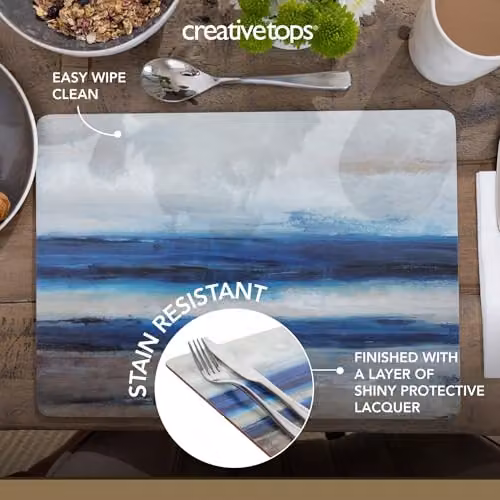 Creative Tops Set of 4 Blue and Grey Graphic Wooden Placemats with Cork Backing, W: 30 cm, D: 22.8 cm – 3