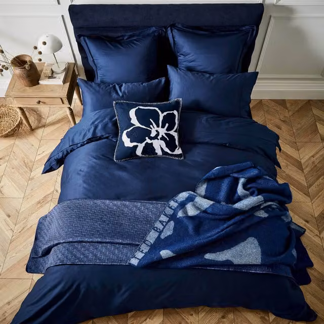 Ted Baker 250 Thread Count Mako Satin Cotton Plain Dye Double Duvet Cover, Blue