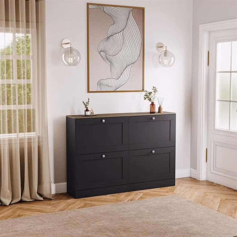 Kelvenix Modern 4 Drawer Black Matt Shoe Cabinet with Tilting Compartments – 3