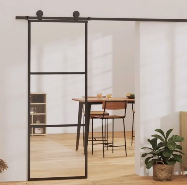 Berkfield Home Modern Sliding Door with Hardware Set, Black ESG Glass and Aluminium, W: 76 cm, H: 205 cm – 1