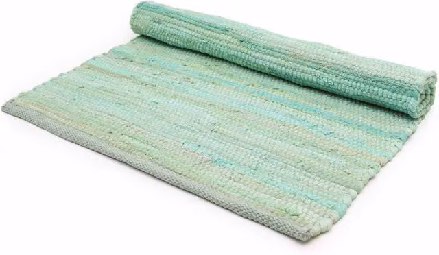 KDMD Turquoise Striped Indian Handloom Cotton Flat Weave Rug