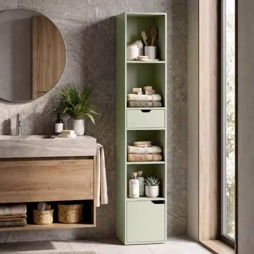 HOMCOM 6-Tier Slim Green Bookshelf with Drawer, W/D/H: 30 x 24 x 158 cm – 5