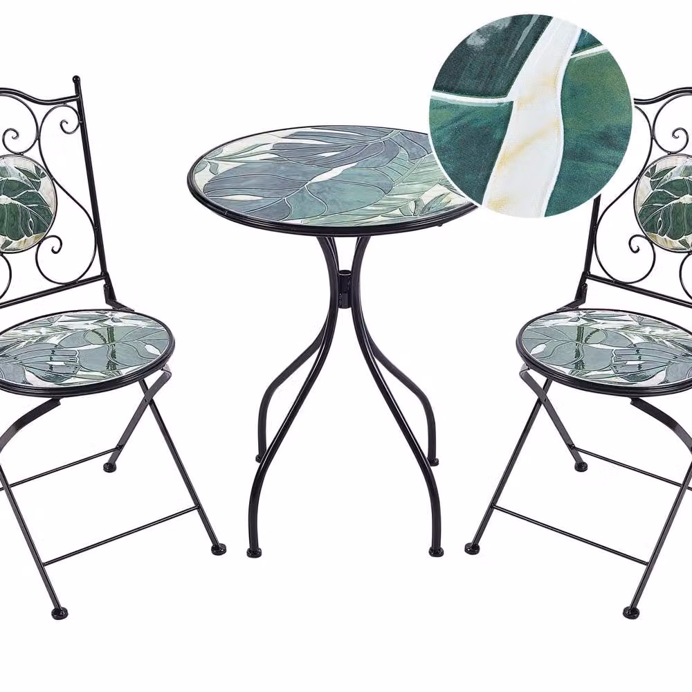 Wyld and Coco Vintage Green Mosaic Bistro Set with Black Metal Frame – 2
