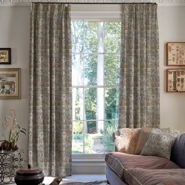 Linda Barker Home Jaipur Made To Measure Blackout Floral Cotton Curtains in Mushroom