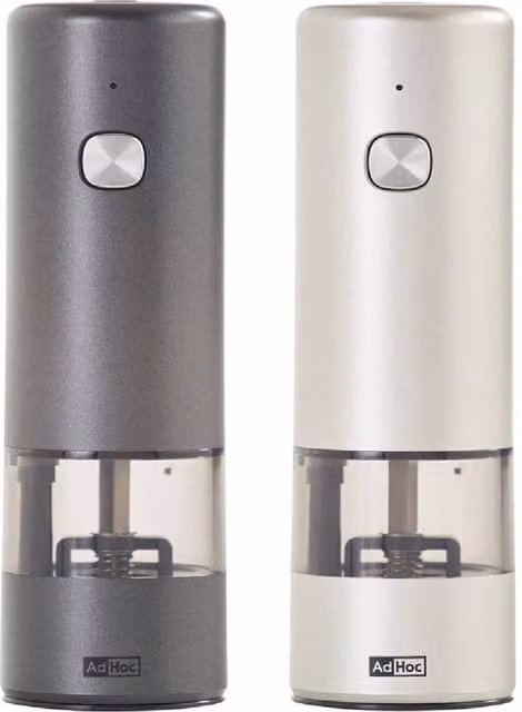 AdHoc Electric Pepper and Salt Mill Set in Grey and Transparent Stainless Steel