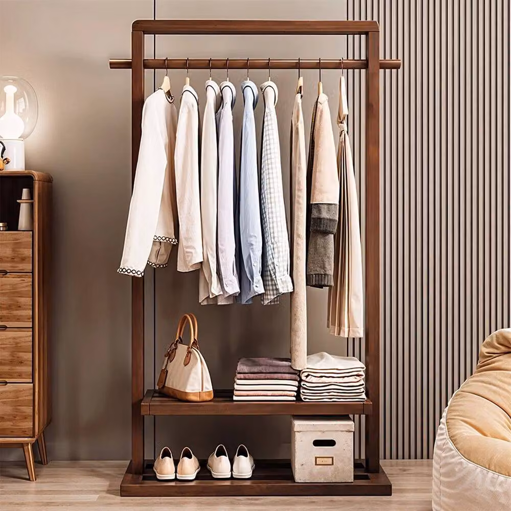 Kelvenix Brown Bamboo and Wood Vertical Clothes Rail Rack for Bedroom or Hallway – 3