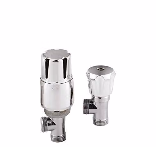 nuie HT326 Modern Round Angled Thermostatic Radiator Valves, Chrome, W/D/H: 13.0 x 4.5 x 7.6 cm