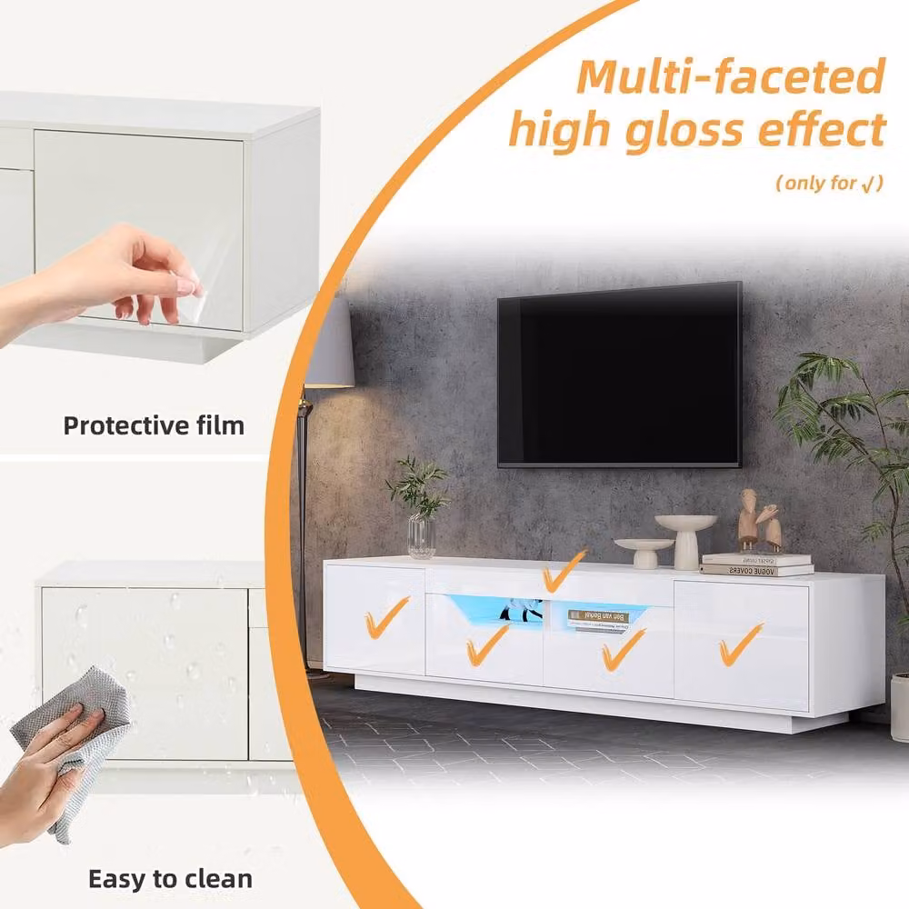 Merax Modern White High Gloss LED TV Stand with 2 Drawers and 2 Doors, W/D/H: 120 x 40 x 45 cm – 4