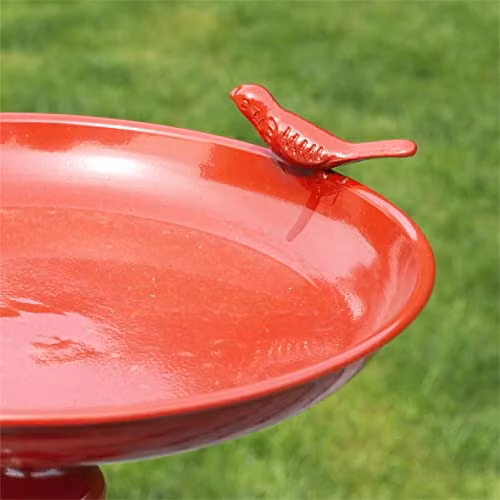 St Helens Home & Garden Red Metal Ornamental Pedestal Bird Bath, W/D/H: 21 x 23 x 37 cm – 5