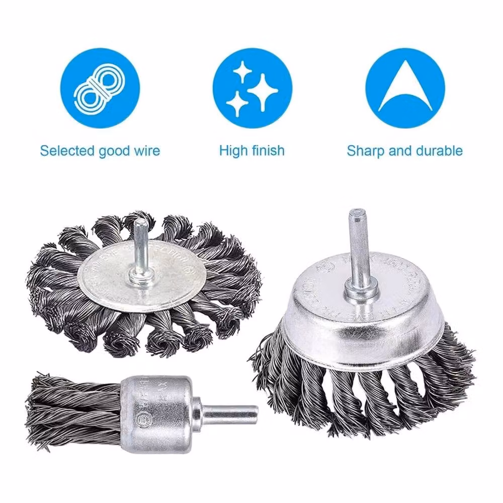Nordara 3x Rotary Steel Wire Brush Angle Grinder Attachment in Silver – 3