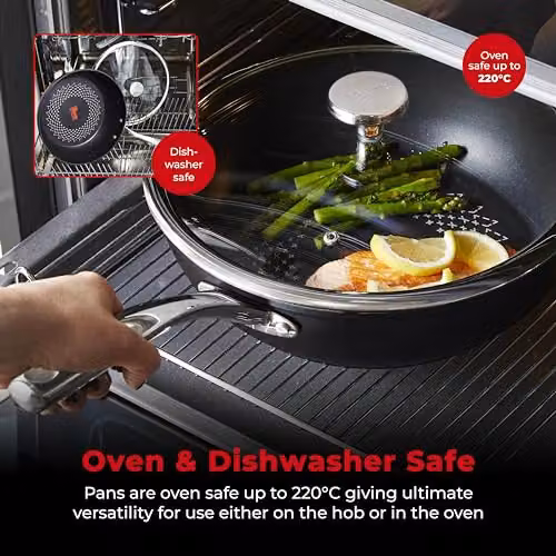Tower SmartStart Ultra Forged 28cm Multi-Pan and Lid with Aeroglide Non-Stick Coating, Black and Multicolour, Induction Compatible and Oven Safe – 6