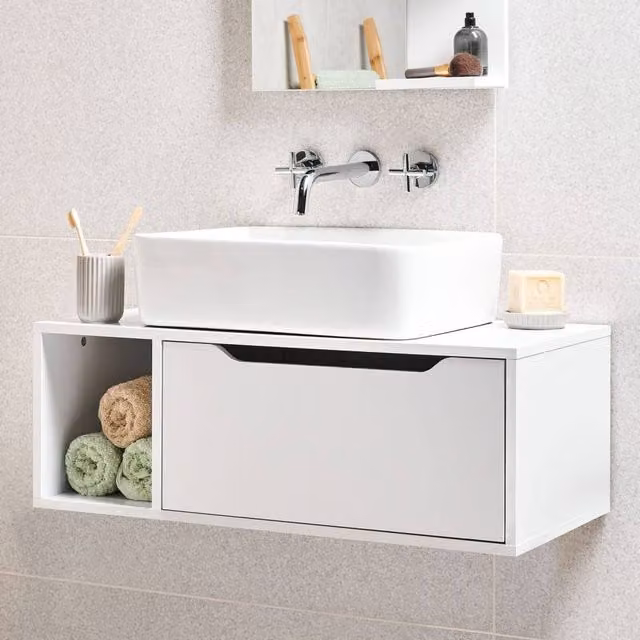 Wyld and Coco White Wall-Mounted Bathroom Cabinet with Fluted Front and Internal Shelves, W/D/H: 80 x 40 x 28 cm