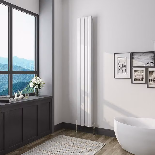 AicaBathroom Vertical Flat Panel Steel Radiator in White, H 180 cm x W 27.2 cm