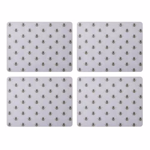 Creative Tops Set of 4 Grey Country Bee Rectangular Placemats with Cork Backing, W: 30 cm, D: 22 cm, H: 1.5 cm – 1
